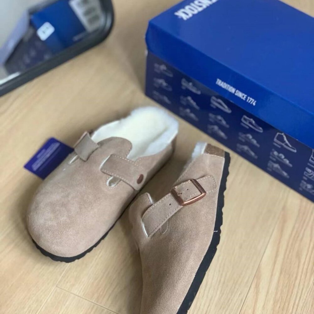 Birkenstock Boston Clog Taupe Shearling Women's Size 7 7.5 8 8.5 9 9.5 White Fur